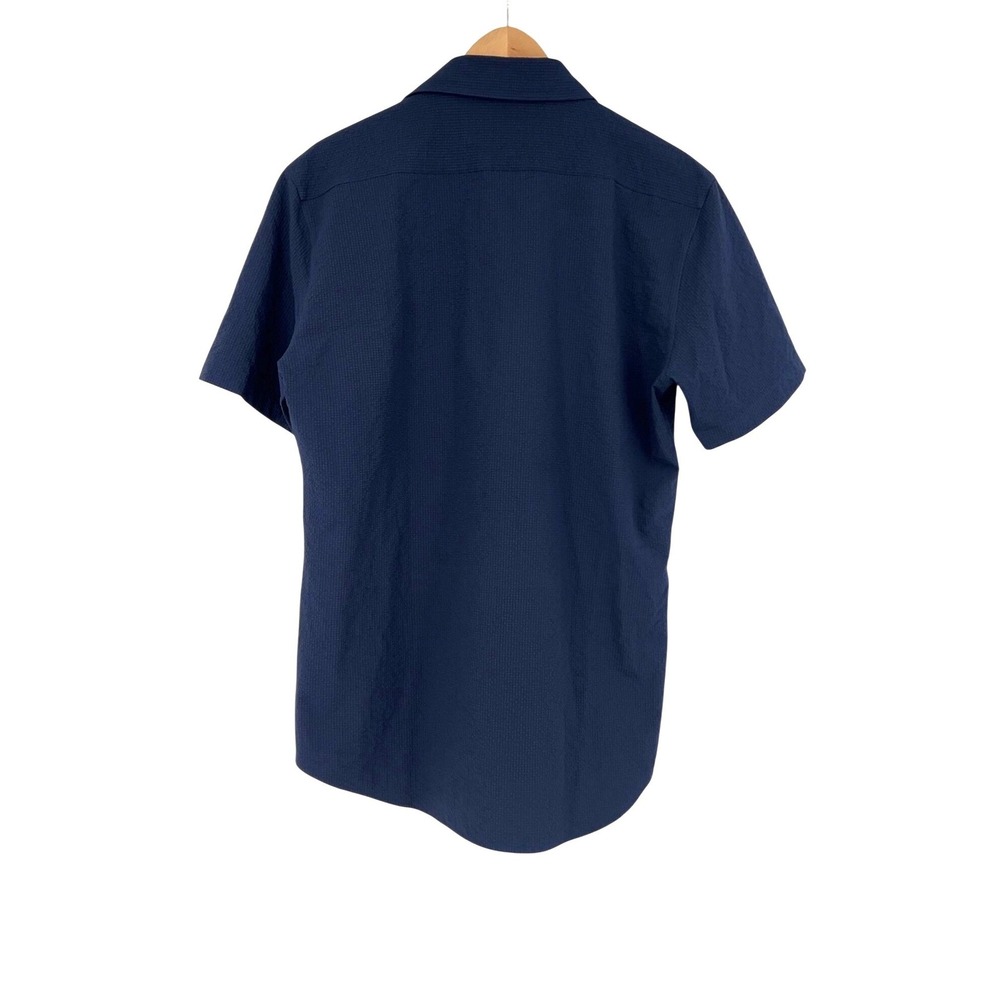 Tailorbyrd Button Down Shirt Mens Size M Navy Blue Textured Short Sleeve Pocket - Picture 5 of 7